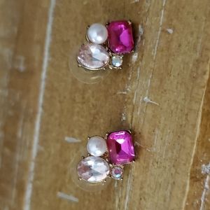Pearl and pink stone earrings